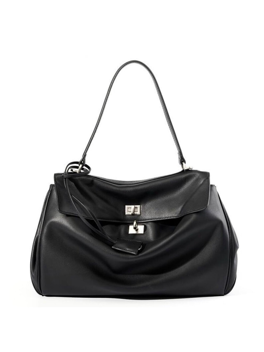 Elegant Black Leather Shoulder Bag with Silver Hardware